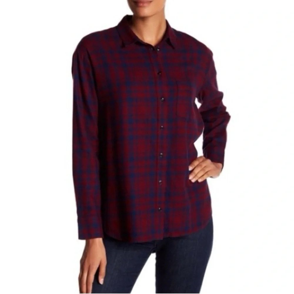 Madewell Women’s Oversized Plaid Ex-Boyfriend Flannel in Red/Blue Size XS